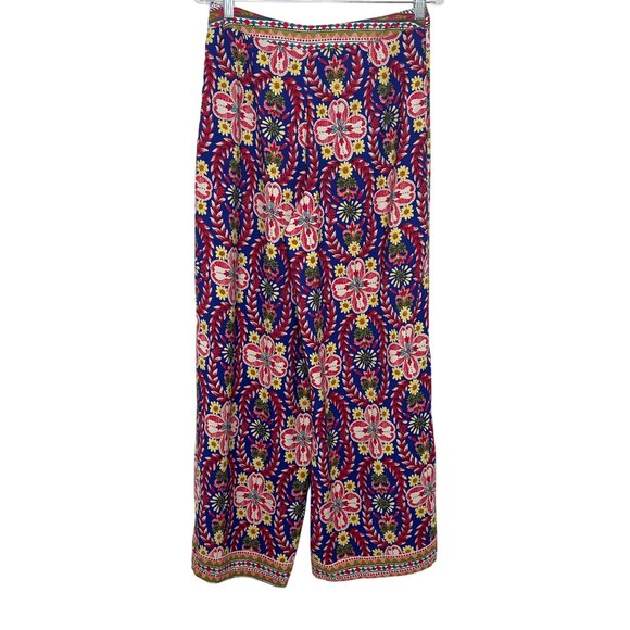 Ark & Co Floral Wide Leg Pants M Red Blue Festival Boho Flowy Palazzo Trousers - Picture 9 of 12